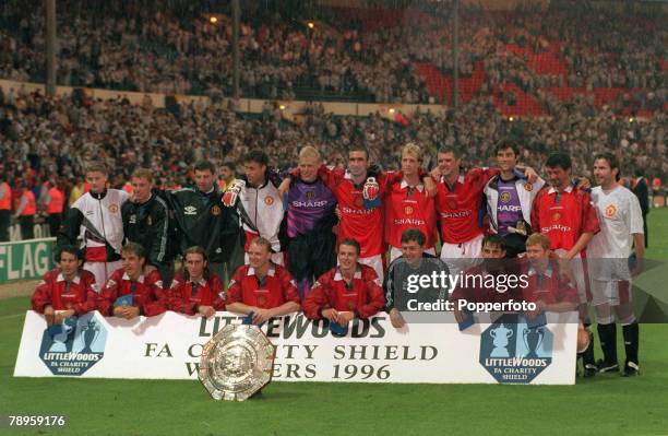 11th August 1996, FA, Charity Shield at Wembley, Manchester United 4 v Newcastle United 0, Manchester United, Back row, left - right, Ole Gunnar...