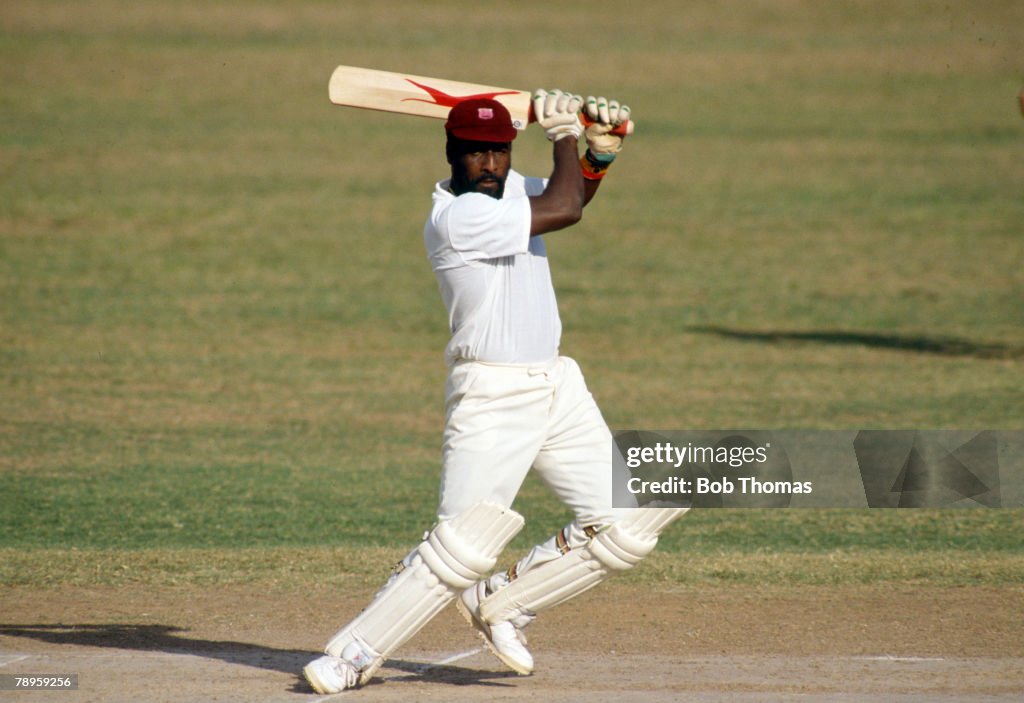 Sport. Cricket. pic: 24/2-1/3 1990. Ist Test Match in Kingston. England beat West Indies by 9 wickets. Viv Richards, West Indies. Viv Richards played in 121 Test matches for West Indies between 1974-1991 and was one of the best batsman of all time.