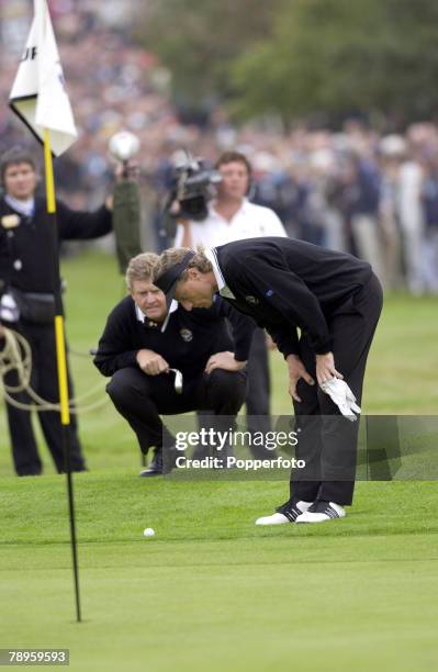 Golf, 34th Ryder Cup Matches, The Belfry, England, 28th September 2002, Europe 15 1/2 beat USA 12 1/2, Europe's Colin Montgomerie and Bernhard Langer...