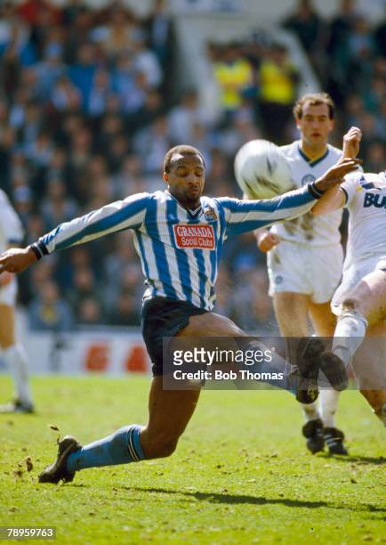12th April 1987, FA, Cup Semi-Final at Hillsborough, Coventry City 3 v Leeds United 2 a,e,t, Coventry City's Cyrille Regis lunges for the ball,...