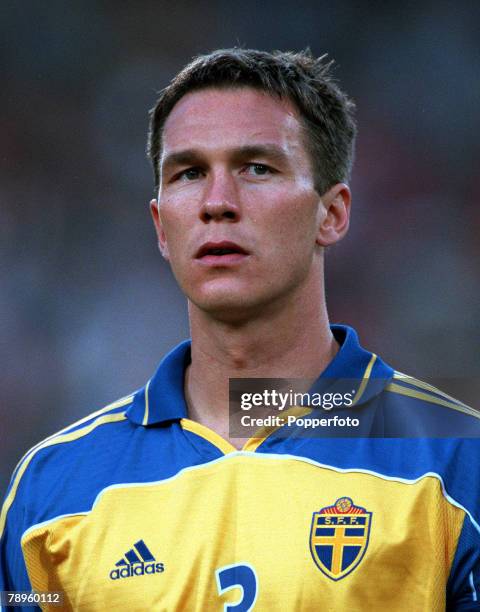 Football, European Championships , King Baudouin Stadium, Brussels, Belgium, Belgium 2 v Sweden 1, 10th June Portrait of Sweden+s Patrik Andersson