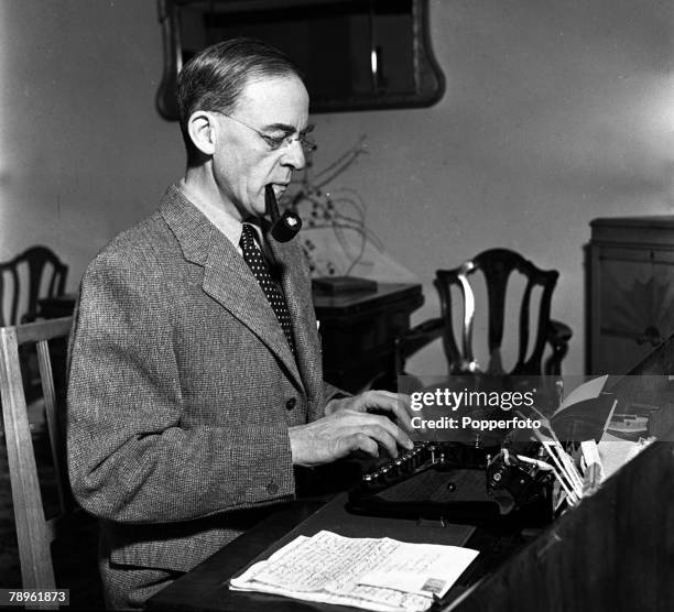 World War II, Gloucestershire, England Sir Stafford Cripps is pictured working at his typewriter in his office, Cripps was a Labour politician,...
