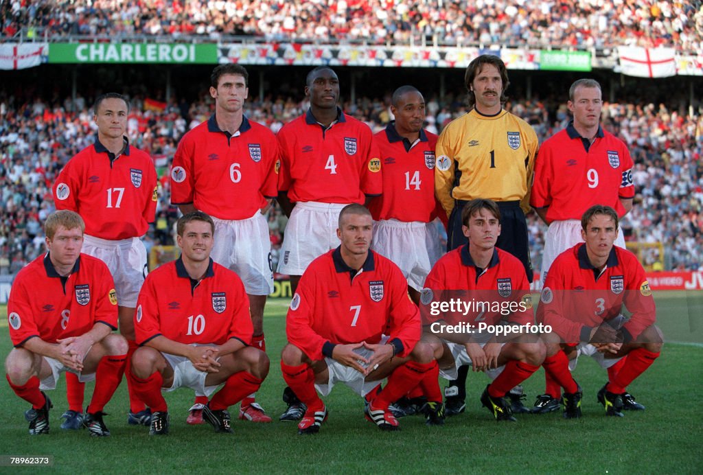 Football. European Championships (EURO 2000). Charleroi, Belgium. England 1 v Germany 0. 17th June, 2000. The England team group before the match. They are back Row L-R: Dennis Wise, Martin keown, Sol Campbell, Paul Ince, goalkeeper David Seaman and capta