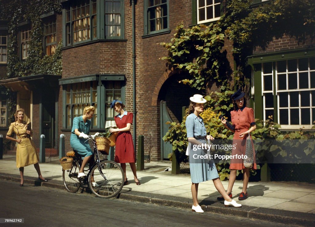World War II. Fashion. pic: June 1943. Models wearing Berketex utility fashions designed by Norman Hartnell.