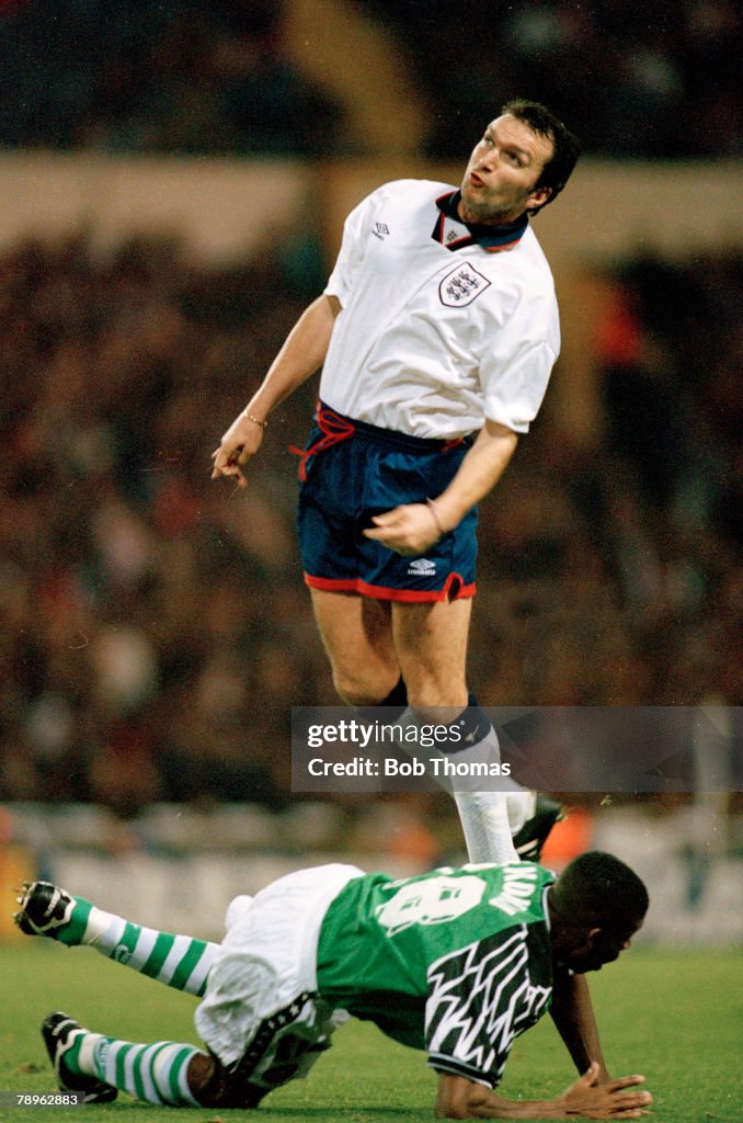 Sport. Football.pic: circa 1995.Friendly International at Wembley. England 1 v Nigeria 0. Neil Ruddock, England, who won his 1 solitary England international cap in this match.