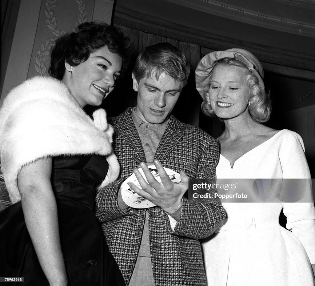 England. 1960. Singers L-R: Connie Francis, Adam Faith and Joan Regan.