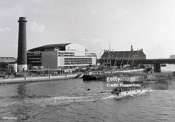 Travel, London, England, Circa 1950's, The Royal Festival Hall, part of the South Bank, Seen here from the River Thames