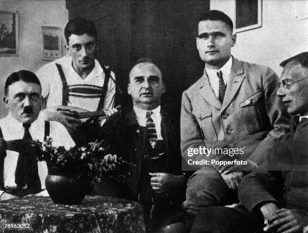 Germany, A picture of Adolf Hitler , the German facist dictator, seen here in prison at Landsberg with, L-R: Maurice, Kriebel, Hess and Dr Weber