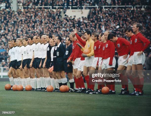 30th July 1966, 1966 World Cup Final at Wembley, England 4 v West Germany 2 a,e,t, England and West Germany line up before the game.