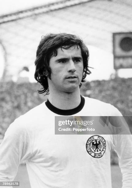 World Cup Finals in Germany, West Germany striker Gerd Muller pictured in the Olympic Stadium, Munich, Gerd Muller scored the winning goal in the...