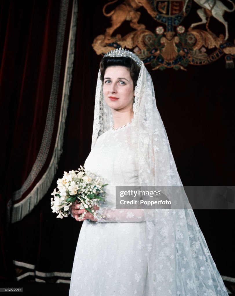 London, England. 24th April 1963. Princess Alexandra is pictured in her wedding gown prior to her marriage to Angus Ogilvy.