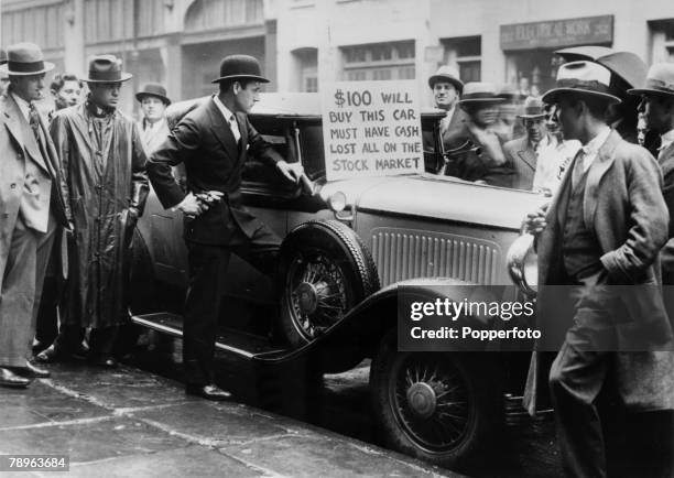People, Business, pic: 1929, New York, USA, The Depression in America, Following the stock market crash this smart car is being sold for only $100