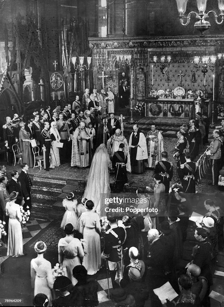 British Royalty. pic: 1934. The wedding of HRH.The Duke of Kent to HRH. The Princess Marina of Greece, at Westminster Abbey, London.