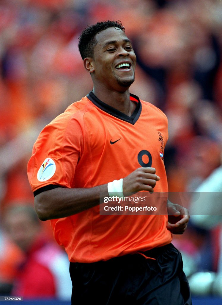 Football. European Championships Quarter Final. (EURO 2000). Rotterdam, Holland. 25th June, 2000. Holland 6 v Yugoslavia 1. Holland's hattrick hero Patrick Kluivert smiles as he celebrates one of his goals.