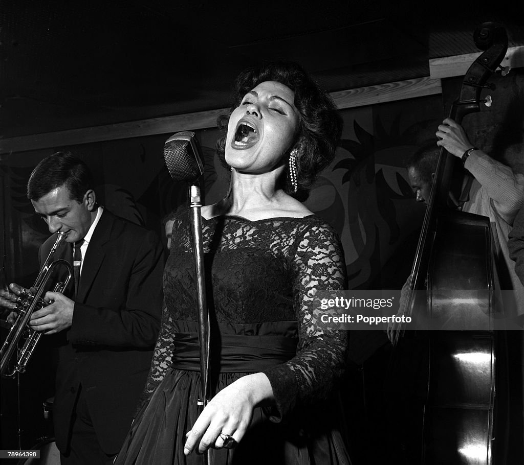 London, England. 1960. Jazz singer Cleo Laine is pictured performing at the Flamingo Club "Jazz Nursery".