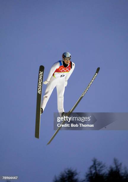 Sport, Winter Olympic Games, Torino, Italy, 10th - 26th February 2006, 18th February, Ski Jumping, Long Hill, Night Time, under Floodlights, Alan...