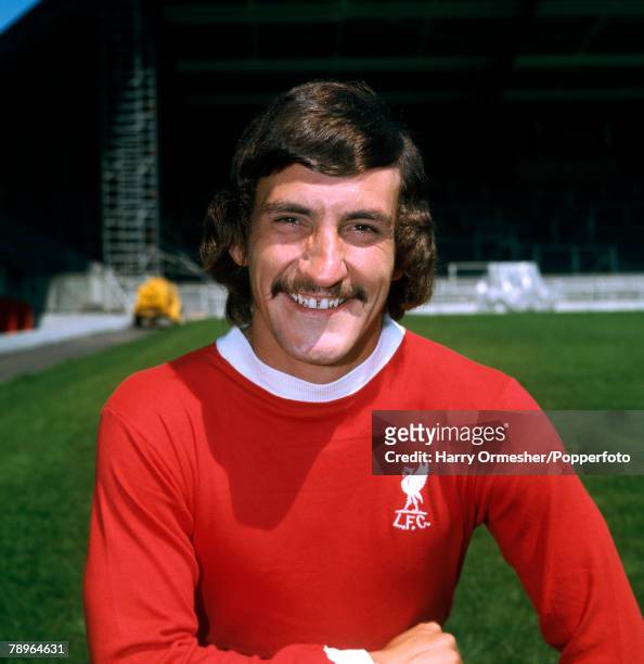 Liverpool footballer Terry McDermott during the pre-season photocall at Anfield in Liverpool, England, circa July 1975.