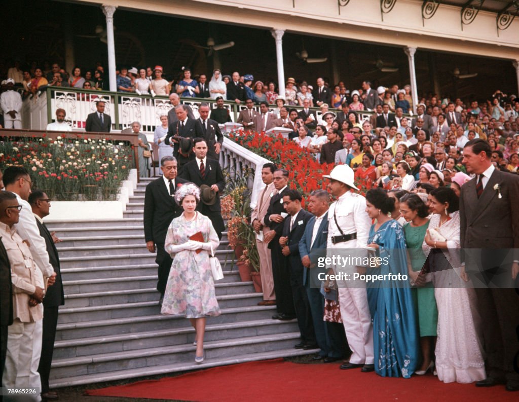 1961. Royal Tour to India. Queen Elizabeth II is pictured at Calcutta Horse Races.