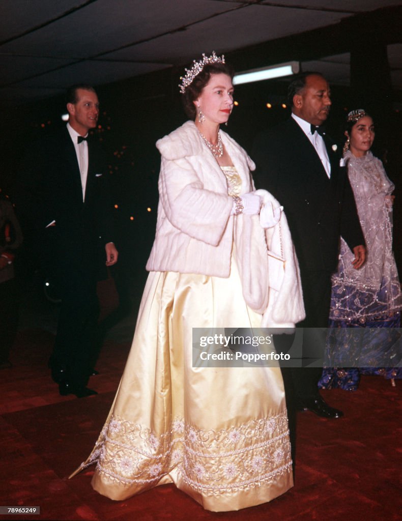 1961. Royal Tour to Pakistan. Queen Elizabeth II and Prince Philip (The Duke of Edinburgh), are pictured at a Lahore banquet with Ayub Khan.