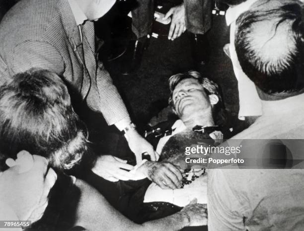 Politics, Los Angeles, California, USA, 5th June 1968, Assasination of Senator Robert F, Kennedy, Kennedy lies on the floor of the ballroom of the...