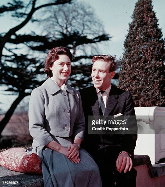 England Princess Margaret is pictured with her fiancee Lord Snowdon at Royal Lodge, Windsor
