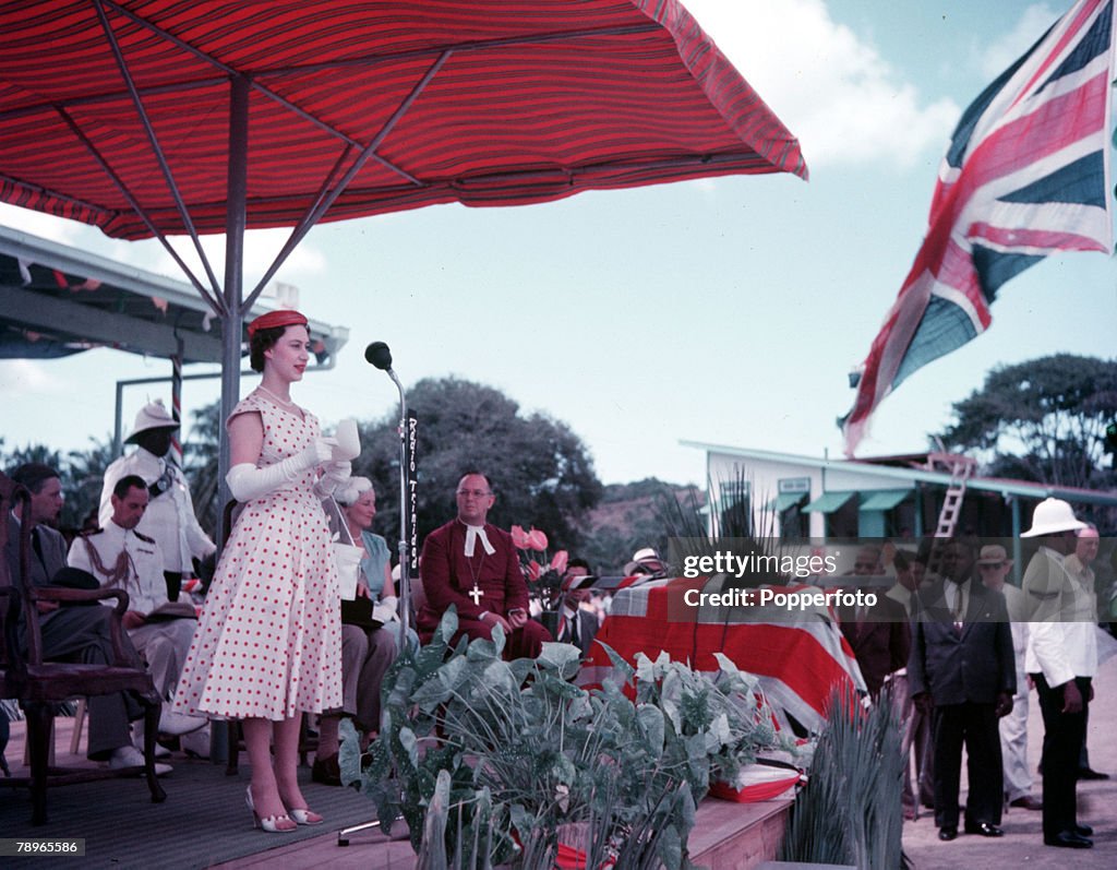 1955. Princess Margaret's Caribbean Tour, Trinidad. Princess Margaret is pictured at Tohago Civic Reception.