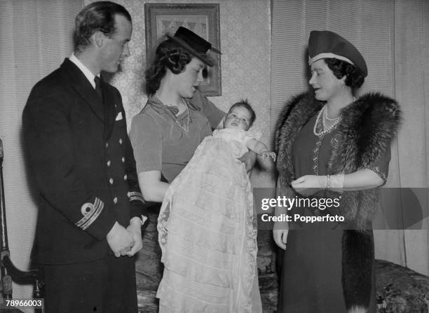 March 1945, London, England, The Christening of Elizabeth Sarah Spencer, the grand-daughter of Earl Spencer at Westminster Abbey, Pictured...