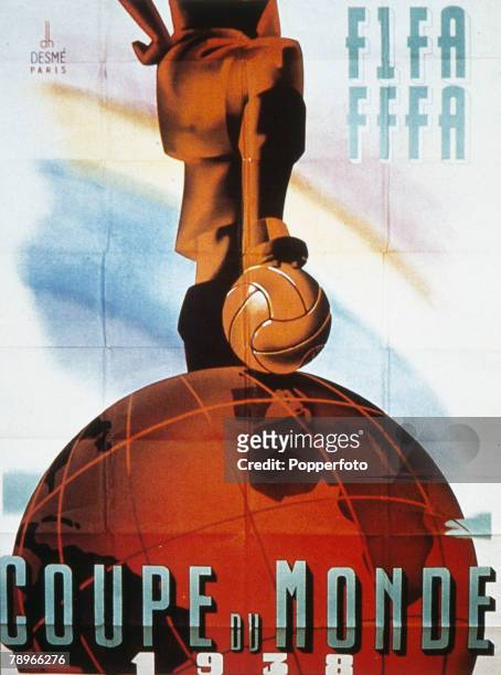 The official poster for the 1938 World Cup held in France
