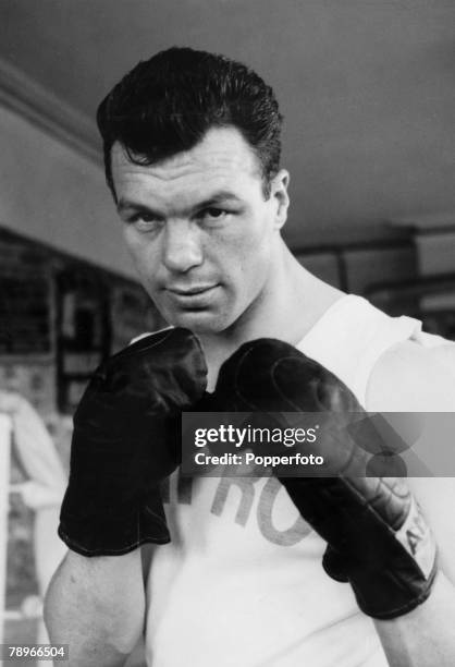 21st March 1963, Dick Richardson the Newport, Wales heavyweight who is pictured training at the "Thomas A Becket" Old Kent Road, London, shortly...