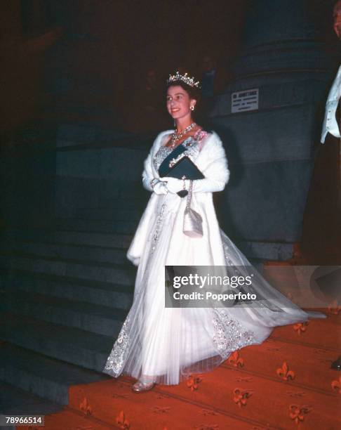 Royal Tour of Australia, Queen Elizabeth II is pictured leaving Parliament House, Adelaide, after attending a State Banquet