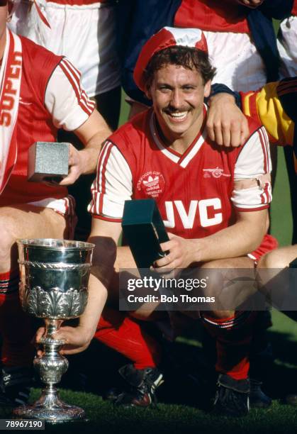 8th February 1987, Littlewoods Cup Final at Wembley, Arsenal 2 v Liverpool 1, Kenny Sansom, Arsenal full back and captain Kenny Sansom with the...