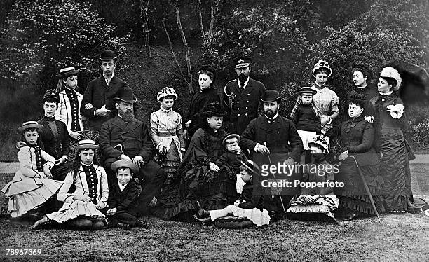 Volume One Page 24 Picture 3: Queen Victoria and her family posed outdoors: Maud of Wales, Alexandra of Wales, Victoria of Wales, Louise, Henry of...