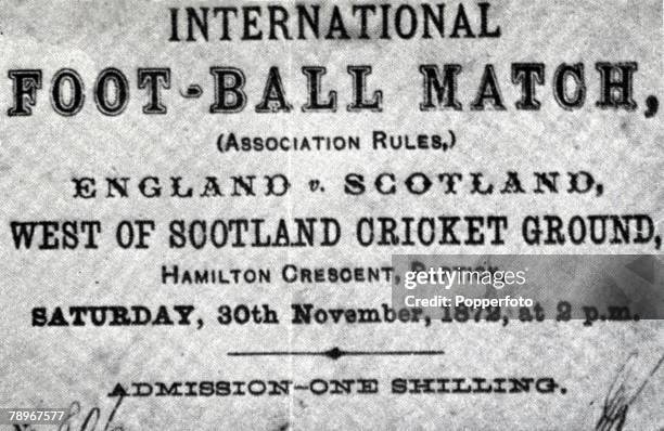 Sport, Football A ticket for the first ever England v Scotland international fixture which was played on the 30th November 1872 at the West of...