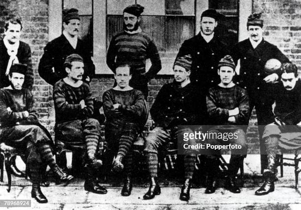 The Royal Engineers team who competed in the first English FA Cup Final, losing 1-0 to the Wanderers at the Kennington Oval in London, 16th March...