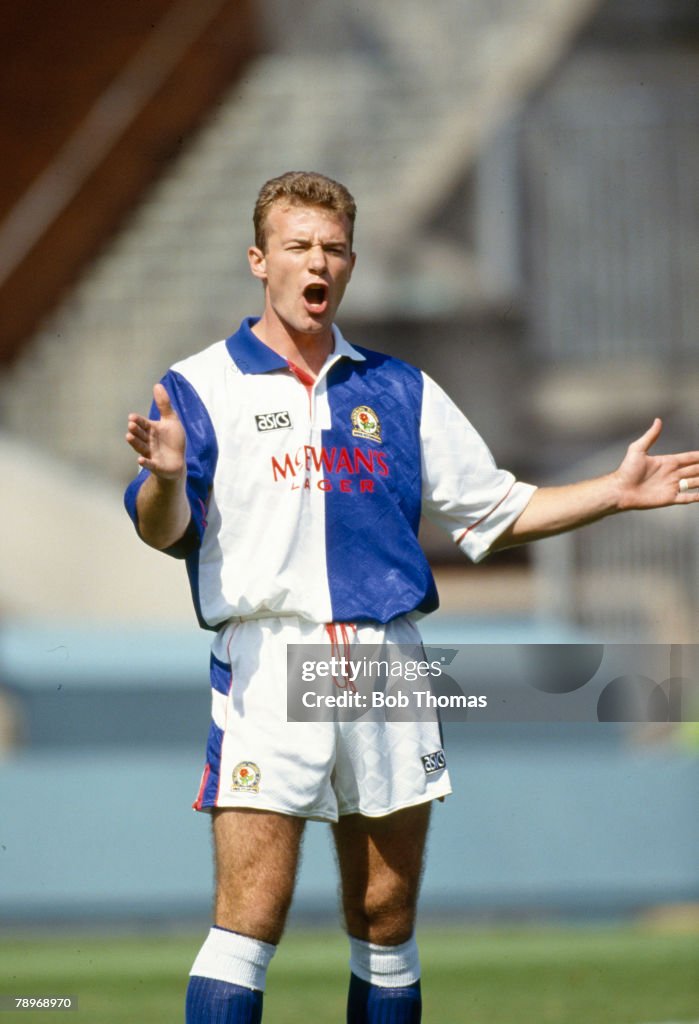 Sport. Football. pic: 15th August 1992. Premier League. Alan Shearer, Blackburn Rovers striker. Alan Shearer played Blackburn Rovers 1992-1996 and won 63 England international caps between 1992-2000.