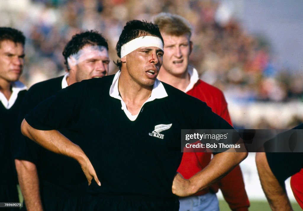 Sport. Rugby Union. pic: 28th May 1988. Intenational Match in Christchurch. 1st Test. New Zealand 52 v Wales 3. Wayne Shelford, New Zealand no 8 forward who played in 22 international matches for New Zealand.