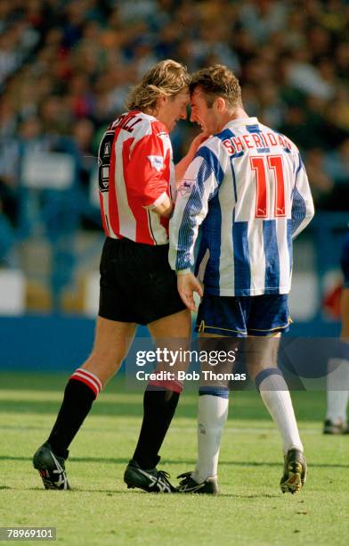 18th September 1993, FA,Carling Premiership, Sheffield Wednesday 2 v Southampton 0, Southampton's Glenn Cockerill in a confrontation with Sheffield...