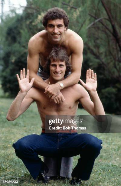 11th June 1979,England's Peter Shilton, top and Ray Clemence, who at this time were the best two goalkeepers in England and vied for the no1 spot in...