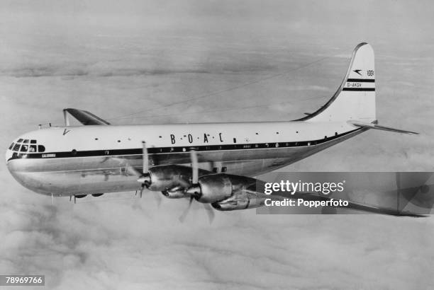 Transport, Aviation, Circa 1950's, A four engined Boeing 377 Stratocruiser airliner of BOAC Airlines