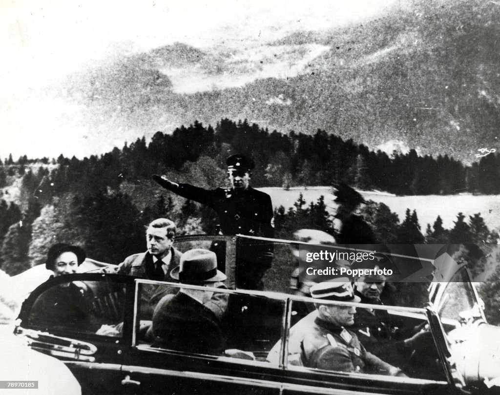 1937. Germany. The Duke and Duchess of Windsor, formerly King Edward VIII and Wallis Simpson, pictured at Berchtesgaden after visiting German leader Adolf Hitler.