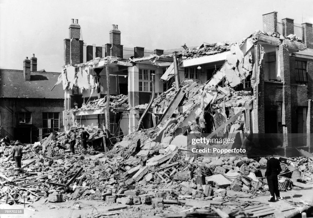 War and Conflict. World War Two. pic: September 1940. London. A scene of devastation at South Hallsville Road School, Canning Town (West Ham) after a German air raid had passed over on the night of 10th September 1940. The school took a direct hit from a
