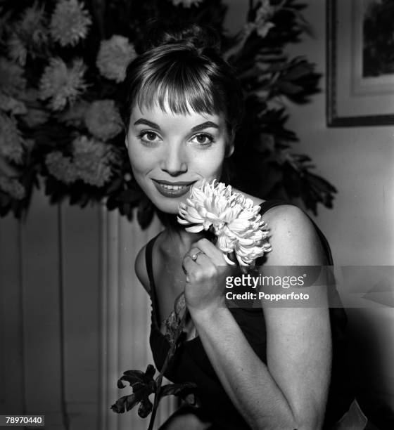 England A portrait of actress Elsa Martinelli at a press reception at the Mayfair Hotel for the film "Manuela"