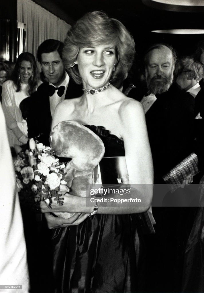 British Royalty. pic: 9th December 1982. Diana, Princess of Wales pictured at a London film premiere.