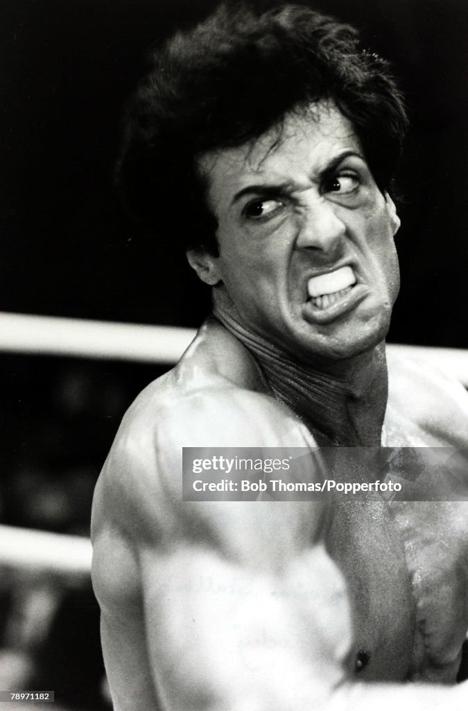 Cinema Personalities. pic: circa 1976. American actor Sylvester Stallone, (born 1946) appearing as the boxer Rocky Balboa in the film "Rocky". Stallone made 5 "Rocky" film between 1976 and 1990.