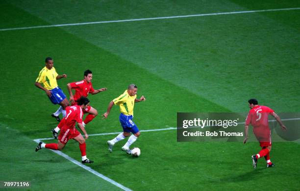 Football, 2002 FIFA World Cup Semi Final, Saitama, Japan, 26th June 2002, Brazil 1 v Turkey 0, Brazil's Ronaldo dribbles into the penalty area on...