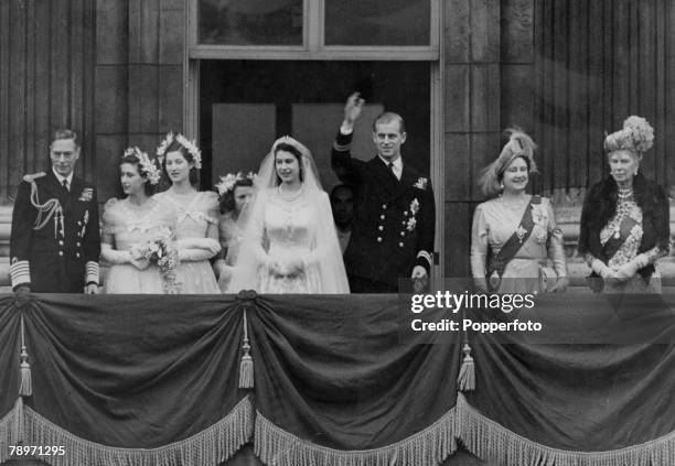 British Royalty, London, England, 20th November 1947, After the wedding of Princess Elizabeth and Prince Philip, The Duke of Edinburgh, members of...