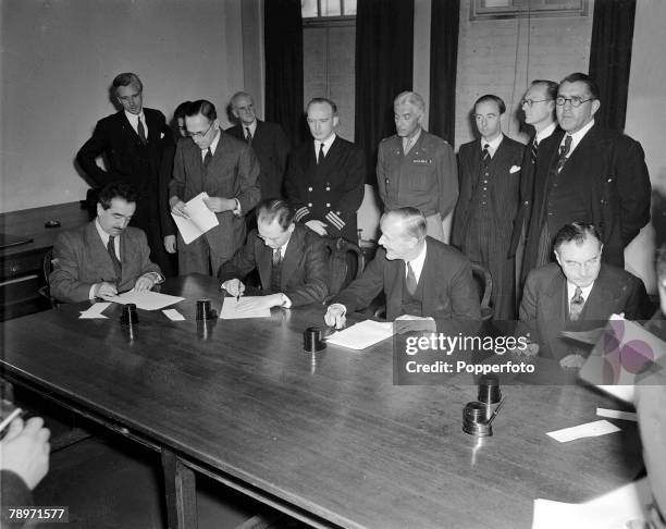 World War II Representatives of the four Allied powers requiring agreement establishing a Military Tribunal for the trial of European War criminals,...