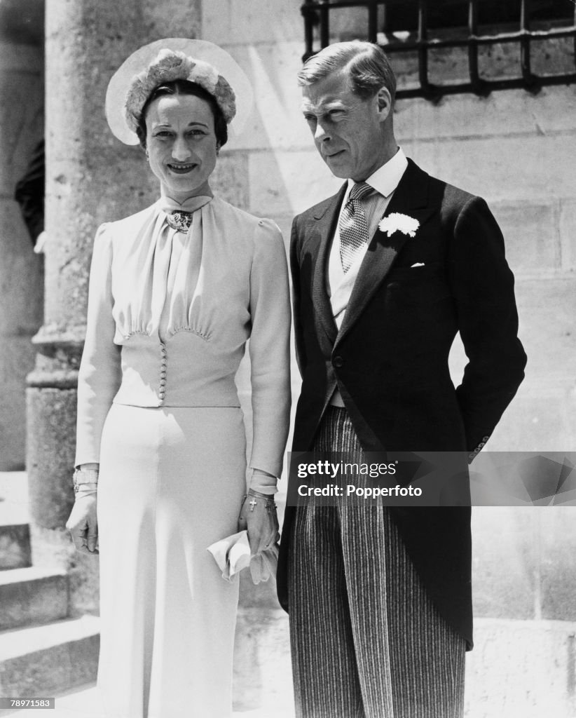 British Royalty. France. 3rd June 1937. The Duke and Duchess of Windsor pose after their wedding at the Chateau de Cande, France. The Duke and Duchess of Windsor pose after their wedding at the Chateau de Cande.