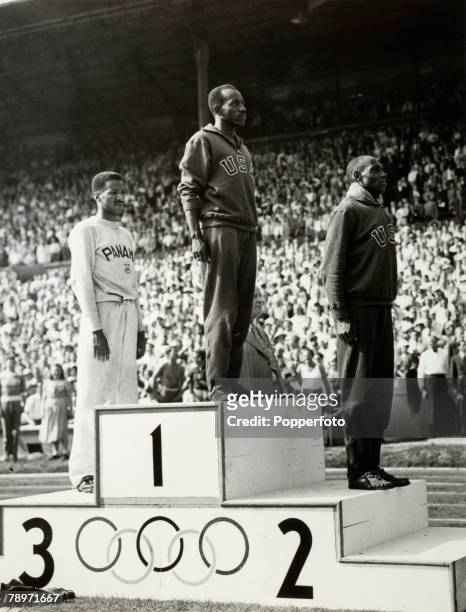Sport, 1948 Olympic Games, London, England, Men's 100 Metres Medal Ceremony USA's Harrison Dillard Gold Medal, Harold Norwood "Barney" Ewell Silver...