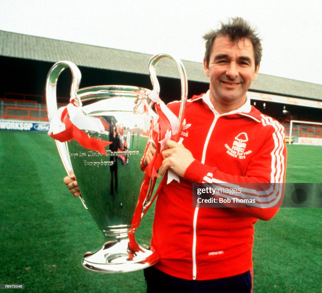 Sport. Football. England. 1980. Nottingham Forest manager Brian Clough with the European Cup trophy.